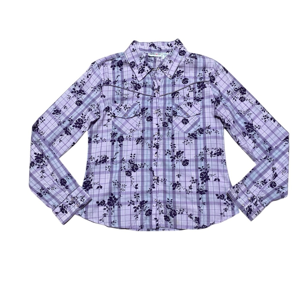 Y2K Limited Too Long Sleeve Girls XXL Western Button Up Shirt Snap Button Top